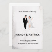 Elegant Black and White Wedding Invitation Kaart (Voorkant / Achterkant)