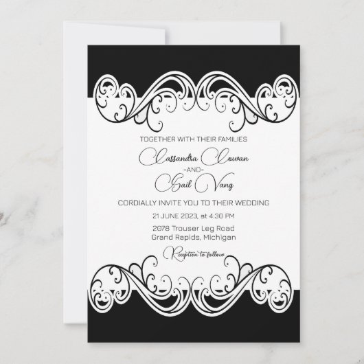 Elegant Black and White Wedding Invitation Kaart (Voorkant)