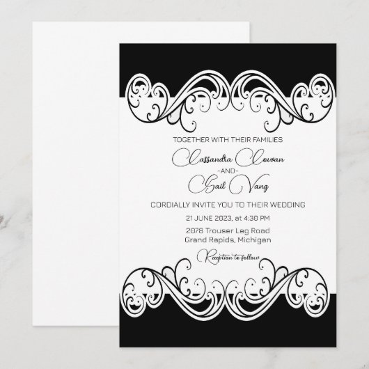Elegant Black and White Wedding Invitation Kaart (Voorkant / Achterkant)