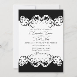 Elegant Black and White Wedding Invitation Kaart