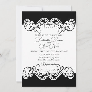 Elegant Black and White Wedding Invitation Kaart