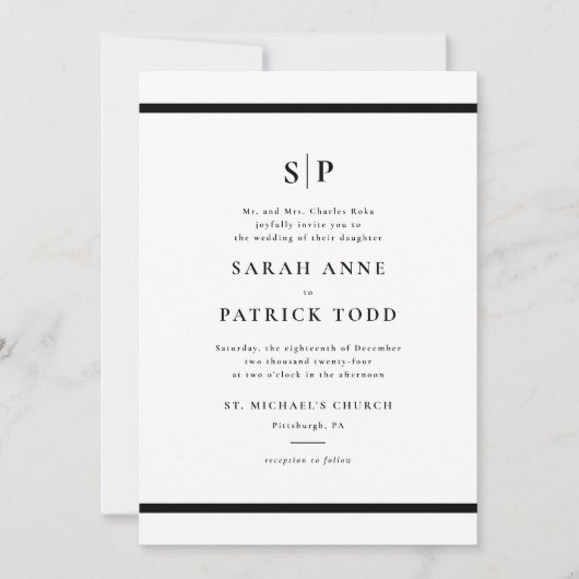 Elegant Black and White Wedding Invitation Kaart (Voorkant)