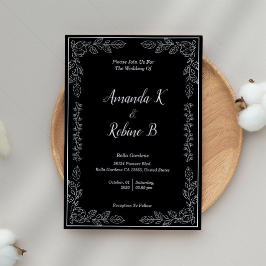 Elegant Black and White Wedding Invitation Kaart