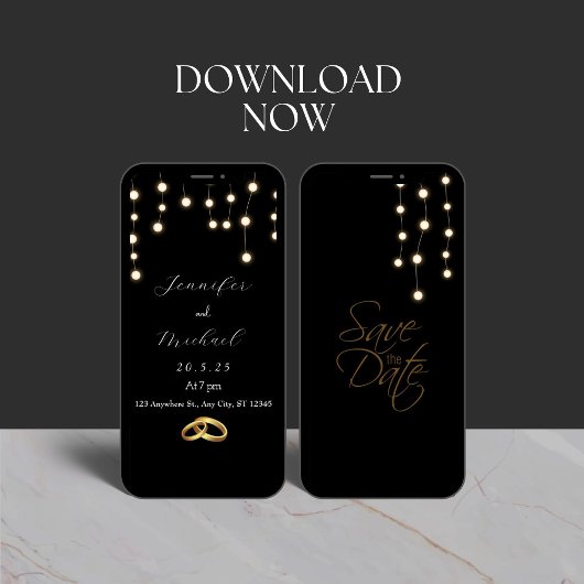 Elegant Black and White Wedding Invitation Kaart