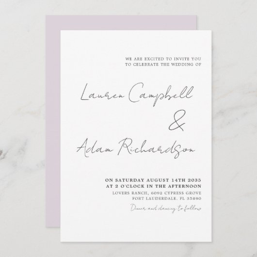 Elegant Black and White Wedding Invitation Kaart (Voorkant / Achterkant)