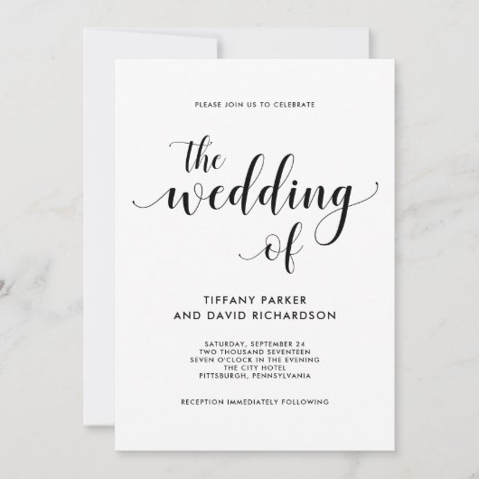 Elegant Black and White Wedding Invitation Kaart (Voorkant)