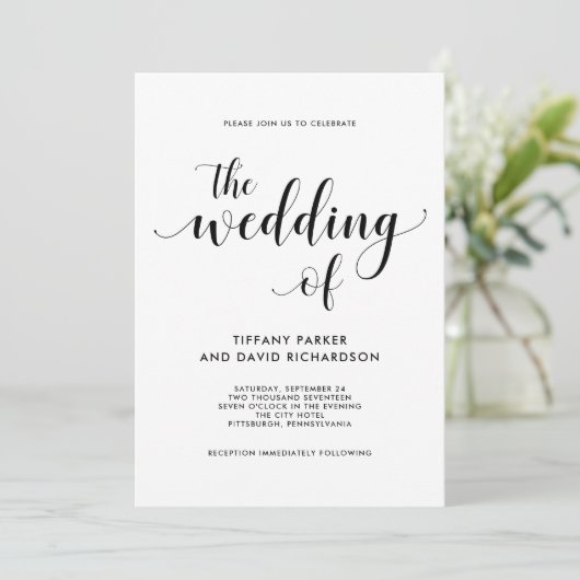 Elegant Black and White Wedding Invitation Kaart (Staand voorkant)