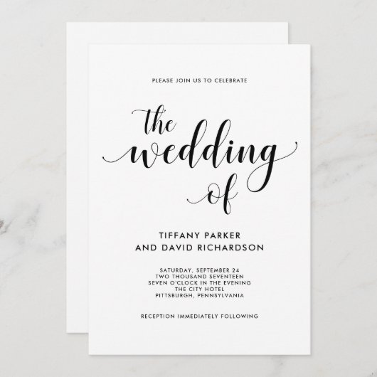 Elegant Black and White Wedding Invitation Kaart (Voorkant / Achterkant)