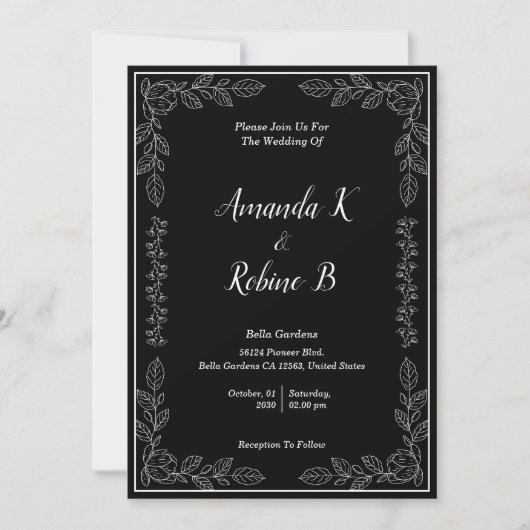 Elegant Black and White Wedding Invitation Kaart (Voorkant)