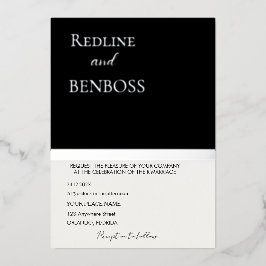 Elegant Black and white Wedding Invitation Silver Folie Uitnodiging