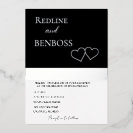 Elegant Black and white Wedding Invitation Silver Folie Uitnodiging