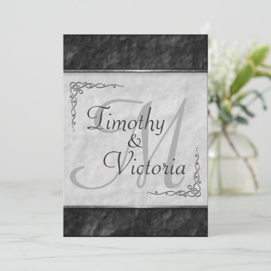 Elegant Black and White Wedding Invitations Kaart (Staand voorkant)