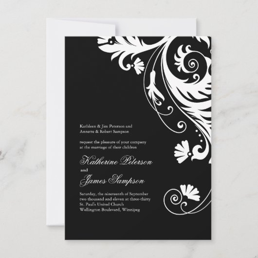 Elegant Black and White Wedding Invitations Kaart (Voorkant)