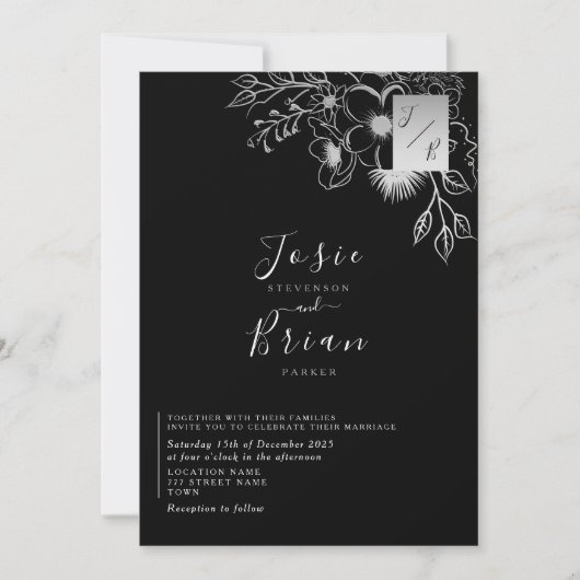 Elegant Black and White Wedding Kaart (Voorkant)