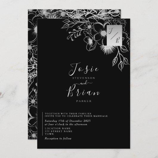  Elegant Black and White Wedding Kaart (Voorkant / Achterkant)