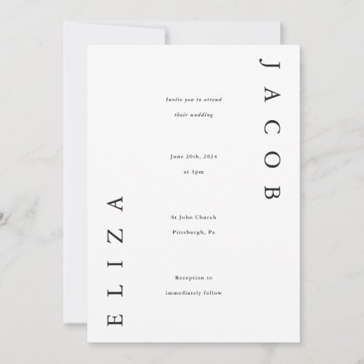 Elegant Black and White Wedding Kaart (Voorkant)