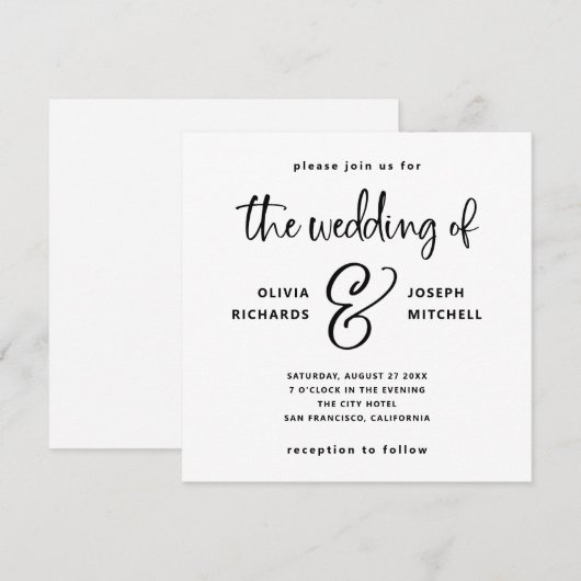 Elegant Black and White Wedding Kaart (Voorkant / Achterkant)