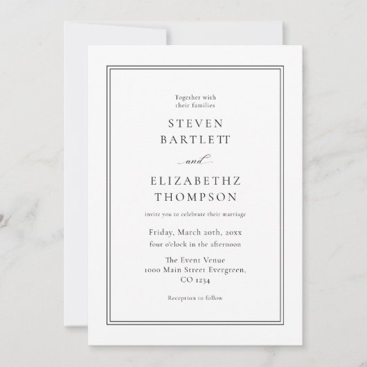 Elegant Black and White Wedding Kaart (Voorkant)