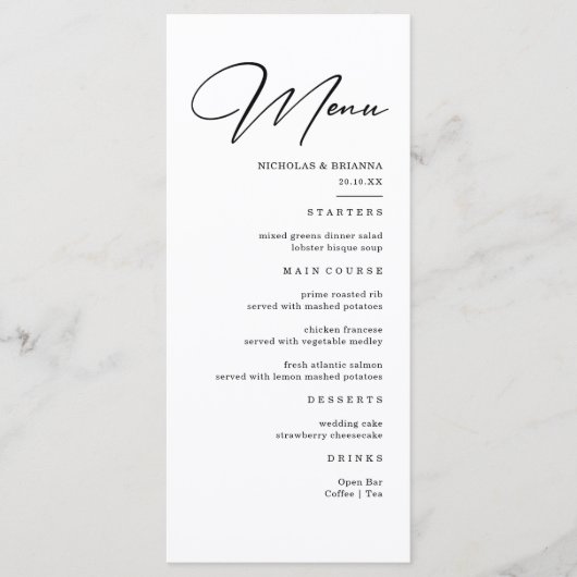 Elegant Black and White Wedding Menu (Voorkant)