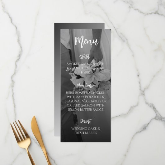 Elegant Black And White Wedding Menu (Voorkant / Achterkant in situ)