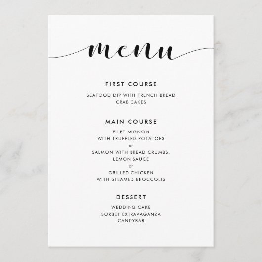 Elegant Black and White Wedding Menu (Voorkant)