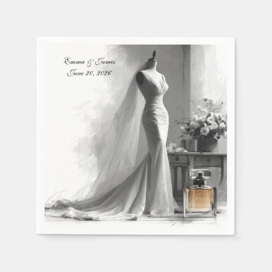 Elegant Black and White Wedding Napkins Servet (Voorkant)