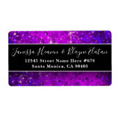 Elegant Black and White Wedding Paarse Glitter Etiket (Voorkant)