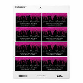 Elegant Black and White Wedding Pink Glitter Drive Etiket (Full Sheet)