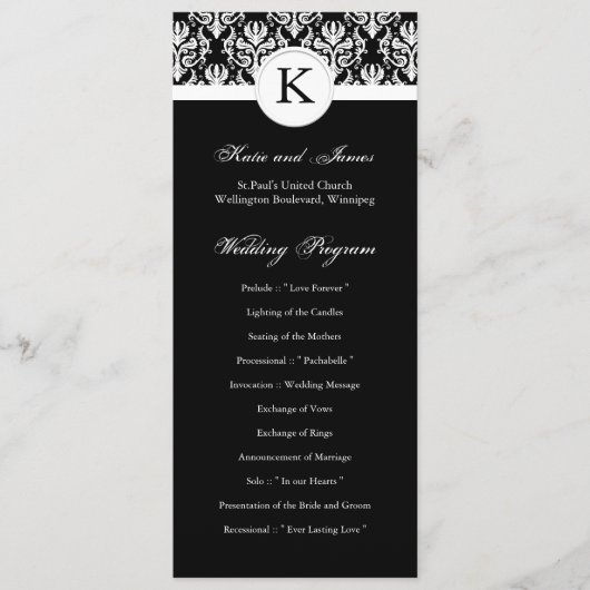 Elegant Black and White Wedding Program Programmakaart (Voorkant)