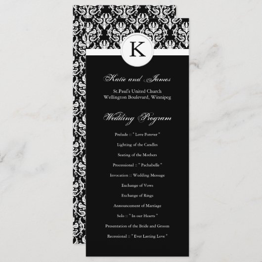 Elegant Black and White Wedding Program Programmakaart (Voorkant / Achterkant)