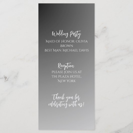 Elegant Black And White Wedding Programmakaart (Achterkant)