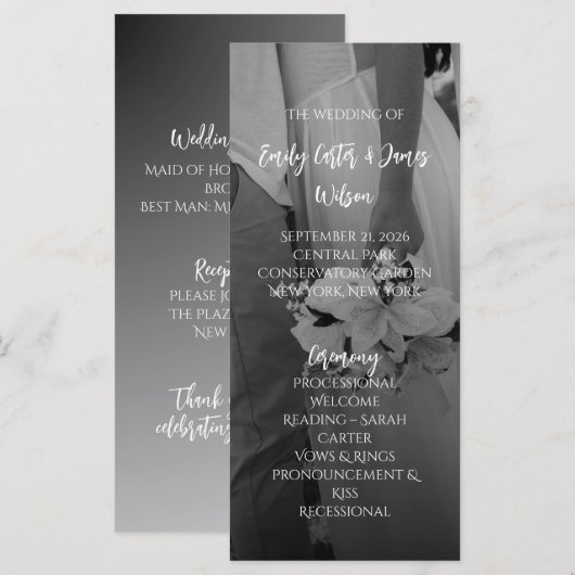 Elegant Black And White Wedding Programmakaart (Voorkant / Achterkant)