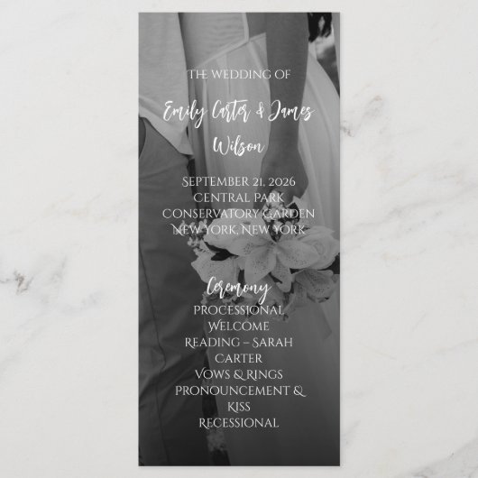 Elegant Black And White Wedding Programmakaart (Voorkant)