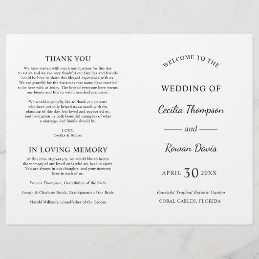 Elegant Black and White Wedding Programs (Voorkant)