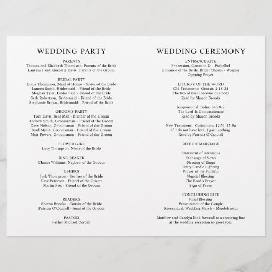 Elegant Black and White Wedding Programs (Achterkant)