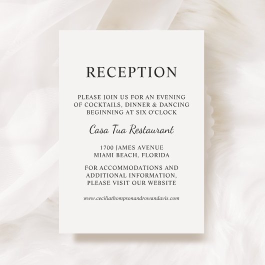 Elegant Black and White Wedding Reception Informatiekaartje