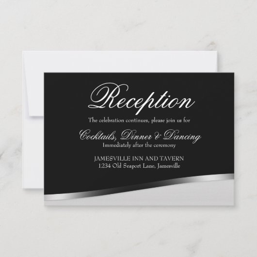 Elegant Black and White Wedding Reception Kaart (Voorkant)