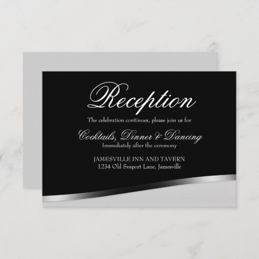 Elegant Black and White Wedding Reception Kaart (Voorkant / Achterkant)