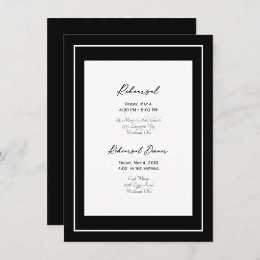 Elegant Black and White Wedding Rehearsal Invitati Kaart (Voorkant / Achterkant)