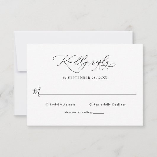 Elegant Black and White Wedding Rsvp Kaart (Voorkant)