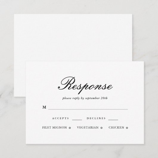 Elegant Black and White Wedding RSVP-kaart RSVP Kaartje (Voorkant / Achterkant)