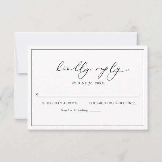 Elegant Black and White Wedding RSVP-kaart RSVP Kaartje (Voorkant)