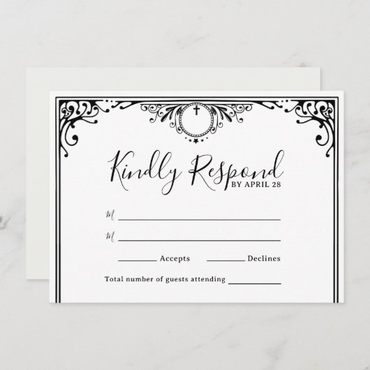 Elegant Black and White Wedding RSVP-Kaarten (Voorkant / Achterkant)