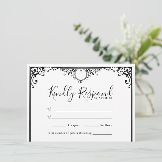 Elegant Black and White Wedding RSVP-Kaarten (Staand voorkant)