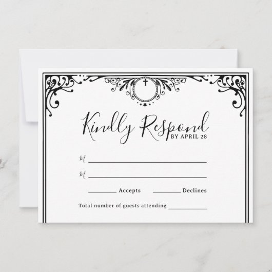 Elegant Black and White Wedding RSVP-Kaarten (Voorkant)