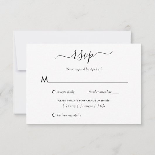 Elegant Black and White Wedding RSVP-Kaarten RSVP Kaartje (Voorkant)