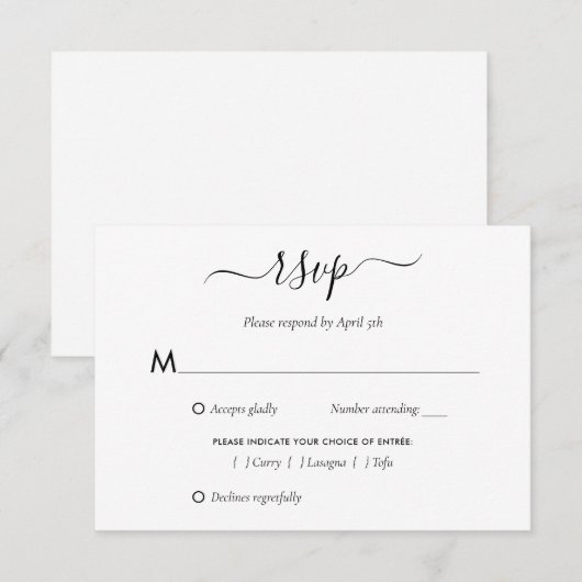 Elegant Black and White Wedding RSVP-Kaarten RSVP Kaartje (Voorkant / Achterkant)