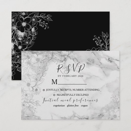  Elegant Black and White Wedding RSVP Kaartje (Voorkant / Achterkant)