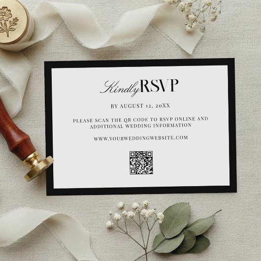 Elegant Black and White Wedding RSVP Kaartje