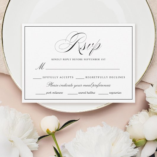 Elegant Black and White Wedding RSVP Kaartje